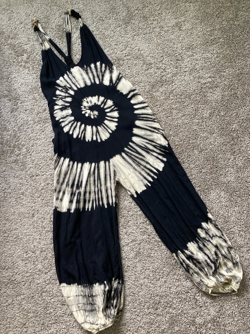 Spiral Tie Dye Harem Jumpsuit Loose Fit Halter Sleeveless Boho Retro Hippie OSFM